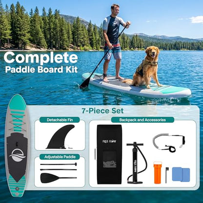 SereneLife 10’6” Inflatable Stand Up Paddle Board with Premium SUP Accessories - 32” Wide Stable Design with Non-Slip EVA Deck Pad, for Youth and Adults, 350 lbs. Capacity - color: Aqua Mint