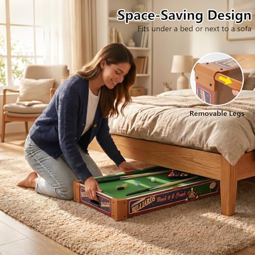 RAYKEEP 32" Mini Pool Table, 2-in-1 Tabletop Billiard Table with Removable Legs for Kids & Adults, Portable Pool Game Set w/Cues & Balls for Living Room, Game Room