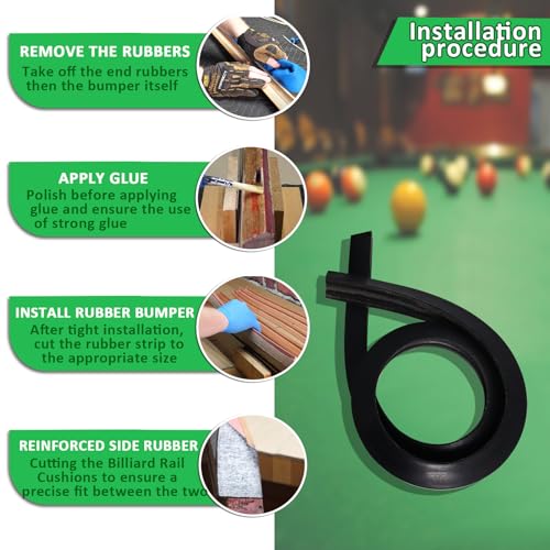 Podoy 8ft Pool Table Replacement Kit, Pool Table Bumpers (Set of 6) with Felt Cloth/Cushion Facings (Set of 12) for Billiard Rail Rubber Bumpers Home & Pro Use Billiard Rail & Pocket Accessories - color: BLACK WITHOUT CLOTH
