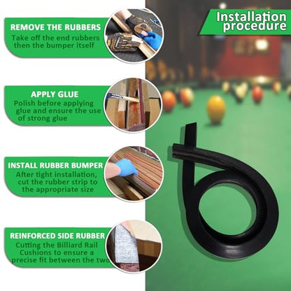 Podoy 8ft Pool Table Replacement Kit, Pool Table Bumpers (Set of 6) with Felt Cloth/Cushion Facings (Set of 12) for Billiard Rail Rubber Bumpers Home & Pro Use Billiard Rail & Pocket Accessories - color: BLACK WITHOUT CLOTH