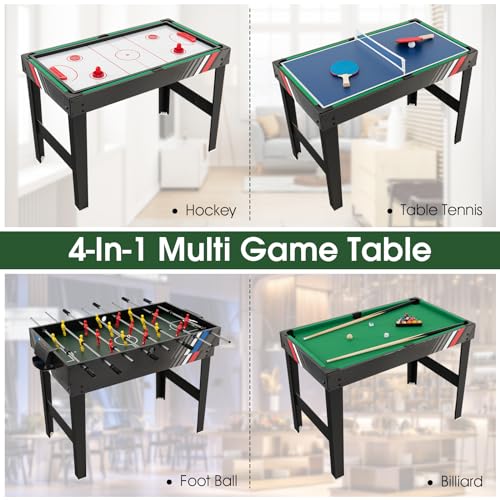 Giantex 10-in-1 Multi Game Table, Combo Game Table Set w/Hockey, Foosball Pool Ping-Pong Chess Cards Checkers Bowling, Shuffleboard, Backgammon, Adult Size Foosball Table for Game Room, Family - size: 49"L x 38"W x 32.5"H, style: 4-in-1