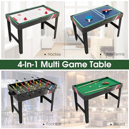 Giantex 10-in-1 Multi Game Table, Combo Game Table Set w/Hockey, Foosball Pool Ping-Pong Chess Cards Checkers Bowling, Shuffleboard, Backgammon, Adult Size Foosball Table for Game Room, Family - size: 49"L x 38"W x 32.5"H, style: 4-in-1