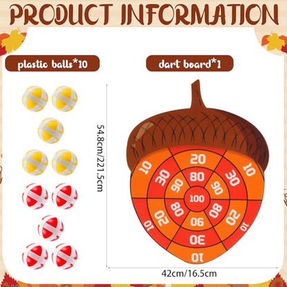 Thanksgiving Acorn Dart Board - Fall Crafts for Kids,Halloween & Thanksgiving Decorations with 10 Balls,Autumn Party Wall Decor for Family Game Night (21.3x16.5 Inch)