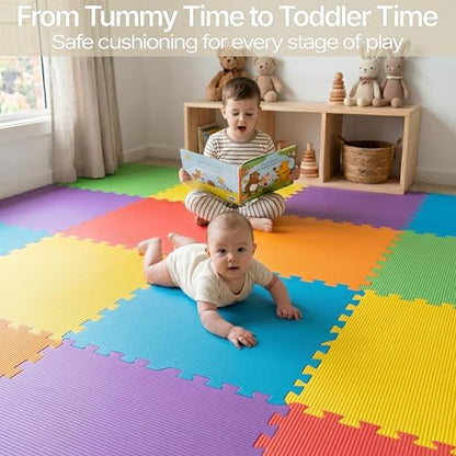FlooringInc Baby Play Mat for Floor, Extra Large 2'x2' Foam Floor Tiles for Kids, Soft Interlocking Puzzle Mat, 1/2 Inch Thick, Non-Toxic EVA (Rainbow, 12 Tile Pack, 48 Sq Ft) - size: 12 Tile Pack