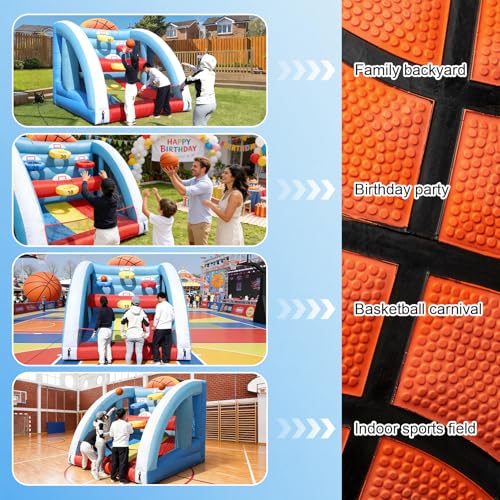 Inflatable Basketball Hoop with Built-in Blower, 9.8x9.8x9.8FT Quick-Inflate Carnival Game, Portable Basketball Shot with 4 Balls & 5 Hoops, Outdoor Indoor Backyard Party Games for Kids Adults