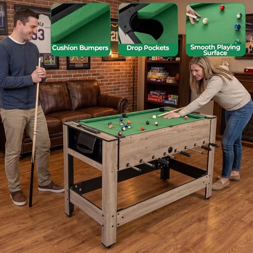 GYMAX 2-in-1 Swivel Multi Game Table, Foosball & Billiard Combo Game Table with Complete Accessories, Premiun Material, Space-Saving for Family Nights Home Office Game Room
