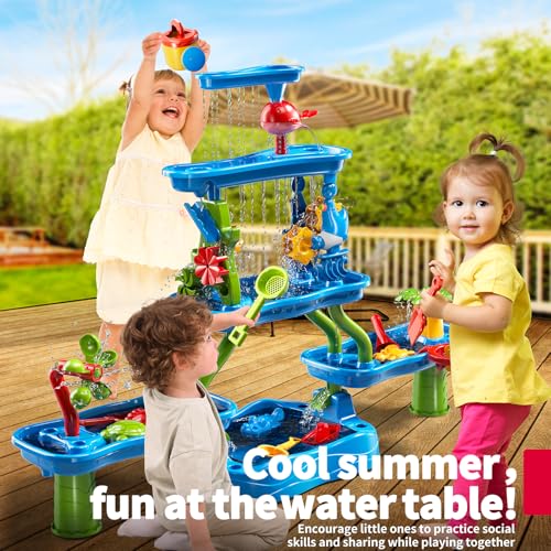 5-Tier Water Table for Toddlers Kids Ages 1-3 3-5 4-8, Sand and Water Table with Rich Activity Set, Summer Outdoor Beach Outside Backgard Pool Toys for Kids Boys Girls - color: Blue9969