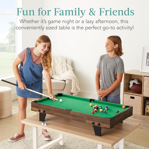 Best Choice Products Tabletop Billiard Table, Pool Game Table for Living Room, Game Room w/ 2 Cue Sticks, Ball Set, Storage Bag - color: Walnut