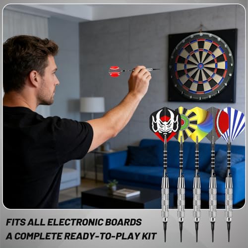 Darts Plastic Tip - 15 Pack Soft Tip Darts Set for Electronic Dartboard - 18 Grams Soft Darts Set with 100 Extra Dart Tips, Aluminum Shafts, Dart Flights, Flight Protectors and Rubber O-Rings