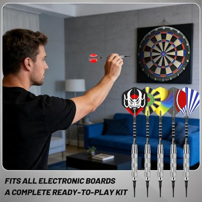 Darts Plastic Tip - 15 Pack Soft Tip Darts Set for Electronic Dartboard - 18 Grams Soft Darts Set with 100 Extra Dart Tips, Aluminum Shafts, Dart Flights, Flight Protectors and Rubber O-Rings