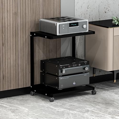 Corner Display Cabinet with Wheels, Media Stand & Audio Rack for Game Consoles, Stereo Storage, AV Tower, Modern Black Design(Black,50x40x61cm) - color: Black, size: 19.7"D x 15.7"W x 24"H (1 Drawers)