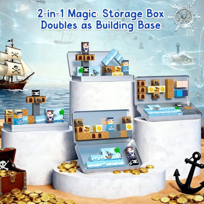 Bmag Magnetic Building Blocks for Kids,35 PCS Pirate-Themed Set, STEM Educational Magnet Toys for Kids Ages 3+, Travel Friendly Toys with Storage Box, Gifts for Boys and Girls - size: 35Pcs