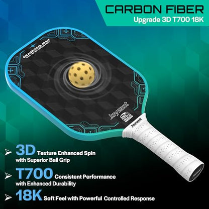 3D-T700-18K Carbon Fiber Pickleball Paddle with 14mm Foam Core, USAPA Approved Premium Pickle Ball Racket Set with Enhanced Spin, Balance Control & Power, Gearfoam Max - color: Blue-Green