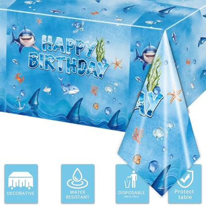 3 PCS Shark Tablecloth Party Supplies Shark Themed Birthday Party Decorations，54 x 108inch - color: Shark