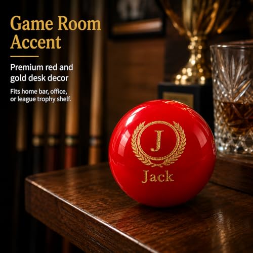 Custom Personalized Pool Ball Laser Engraved Billiard Ball Gift 2.25 Inch Standard Size Polyester Resin Desk Display Optional Ball Stand Add-On White - color: Red / Gold Lettering