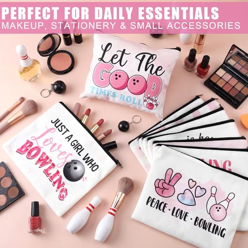 9 Pcs Bowling Makeup Bag Cosmetic Bag Bowling Lover Gifts Sport Ball Accessories Zipper Pouch Sport Party Favors for Women Coach Travel Player (Elegant) - style: Elegant