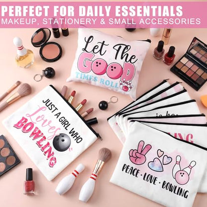9 Pcs Bowling Makeup Bag Cosmetic Bag Bowling Lover Gifts Sport Ball Accessories Zipper Pouch Sport Party Favors for Women Coach Travel Player (Elegant) - style: Elegant