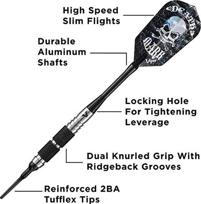 Viper Desperado 80% Tungsten Soft Tip Darts with Storage/Travel Case: Death Mark, 18 Grams - style: Coarse Knurling