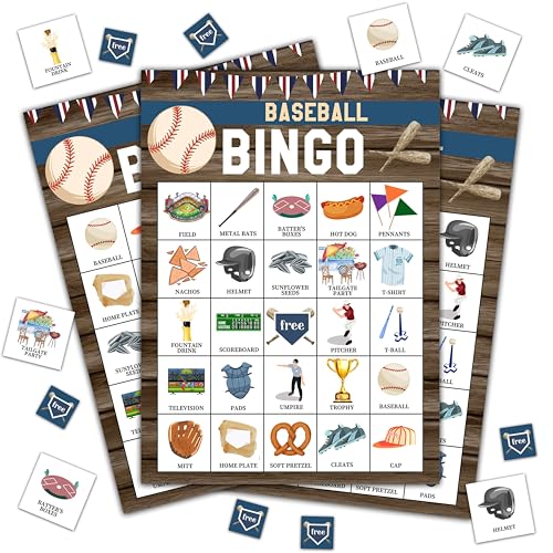 Baseball Bingo Game, Baseball Party Games Cards for Adults, Sports Party Games, Birthday Bingo, 24 Players (B06) - color: Baseball