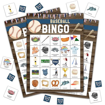 Baseball Bingo Game, Baseball Party Games Cards for Adults, Sports Party Games, Birthday Bingo, 24 Players (B06) - color: Baseball