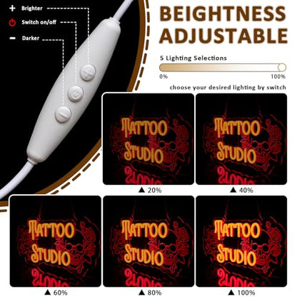 Tattoo Studio Neon Sign for Wall Decor, Red Rose Flower Led Signs for Business, USB Dimmable Skull Neon Lights for Tattoo Piercing Salon Beer Bar Pub Garage Man Cave Gothic Party Decor - style: Tattoo Studio