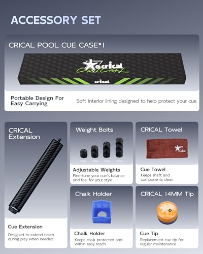 CRICAL RICAL Carbon Fiber Pool Cue 58” 19oz Billiard Cue Pro Taper Shaft Low Deflection Pool Cue Stick Professional Hand-Made Inlay Pool Stick with 12.5mm Tip-Competition Level, Ultra-Smooth - color: Red Set