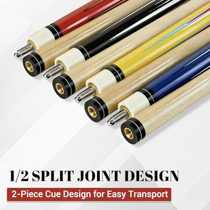 HMQQ 58 Inch Pool Cue Sticks Set, 2/4/6 Pack 20 oz 2-Piece Billiard Cues with 13mm Leather Tips, Matching House Cue Set for Adults, Home Tables, Bars & Group Play - size: Set of 4
