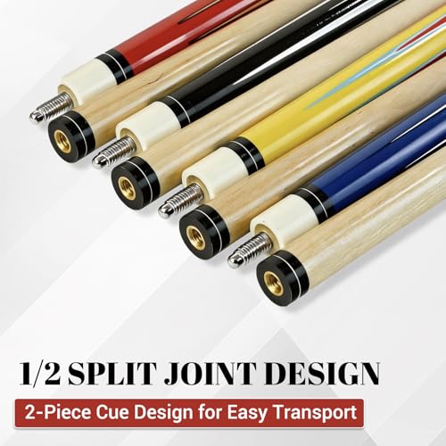 HMQQ 58 Inch Pool Cue Sticks Set, 2/4/6 Pack 20 oz 2-Piece Billiard Cues with 13mm Leather Tips, Matching House Cue Set for Adults, Home Tables, Bars & Group Play - size: Set of 4