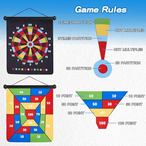 HELLO PAPAYA 17.5 in Large Size 2in1 Rollup Magnetic Darts Board with 24pcs Darts,Outdoor Safe Dart Game for Kids and Adults,for 3-12 Year Old Boys Girls Christmas Birthday Gifts