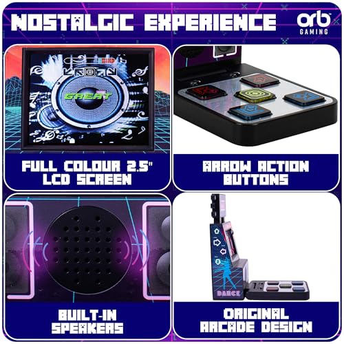 Orb - Mini Finger Dance Arcade Machine, 19 in-Built Songs, 4 Difficulty Levels, 8-Bit Retro Arcade Games, 2.5” Full Colour Screen, 5-Way Joystick Touch Pads, Volume Control - color: Arcade Boogie (4 Levels)