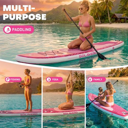 SOLAVERO 10'6" Inflatable Paddle Board for Adults, Stand Up Paddle Board with Premium SUP Accessories,Anti-Slip EVA Deck for Youth & Adults of All Skill Levels - color: Tropical Pink