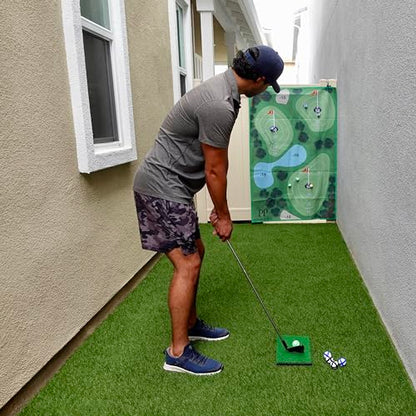 Golf Chipping Mat with Adjustable Golf Club - 48 Piece Outdoor Indoor Golf Game for 1-5 Players - Giant Turf Hitting Mat with Tee, 25 Sticky Balls, Travel Bag Included - Golf Gift for Teens & Adults - style: MAT SET
