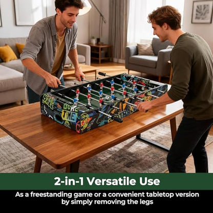 Goplus Foosball Table, 2-in-1 Soccer Table with Detachable Legs for Tabletop, Freestanding Arcade Game Table with 2 Balls, 2 Score Records for Adults, Indoor Home Office Bar Game Room