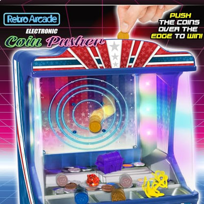Merchant Ambassador Retro Arcade Electronic: Coin Pusher - Tabletop Game, Push The Coins Over The Edge to Win, 1 Player, Ages 6+ - style: Coin Pusher