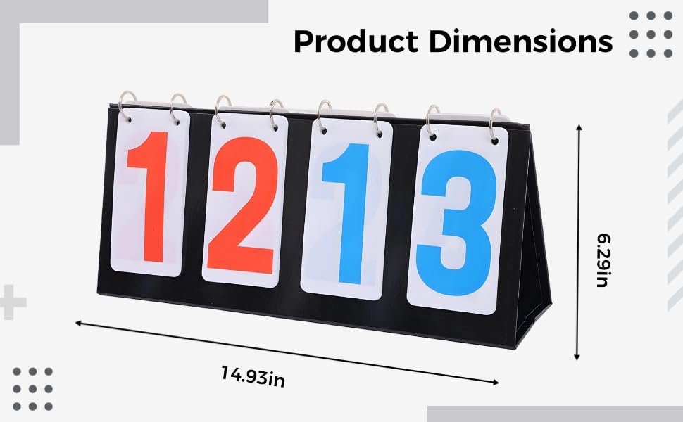 4-Digit Scoreboard, Portable with Red & Blue Numbers, 6.3 x 15 in / 16 x 38 cm, Tabletop Flip Scoreboards for Tennis, Basketball, All Sports Games