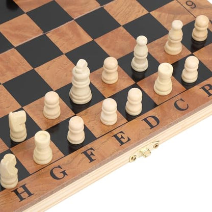 3 in 1 Checkerboard with Chessman, Folding Wooden Chess Checkers Board Set Portable Travel Chess Set for Outdoor Travel Camping