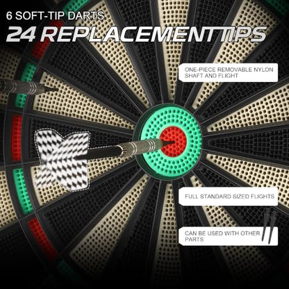 Dart Board 6 Darts Voice Scoring Wall Mount Home/Bar | Play at home, bar, or game room. Voice prompts guide turns and announce scores. No manual scoring needed
