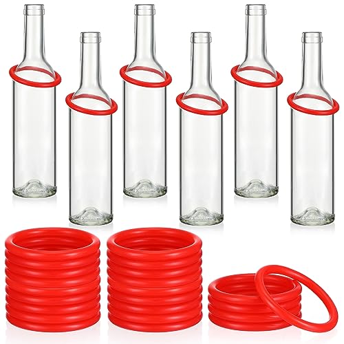 Shappy 31 Pcs Ring Toss Game Set Include 25 Rings and 6 Glass Bottles Fun Target Carnival Games for Outside Activity Carnival Party Favor - color: Red, size: 2.36"