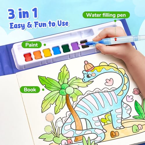 JoyCat Paint with Water Coloring Books, Art & Craft Activity, No Mess Art for Kids Ages 4-8, Craft Kits & Supplies, DIY Creative Activity, Gifts for Girls & Boys (Dinosaurs) - style: Dinosaurs