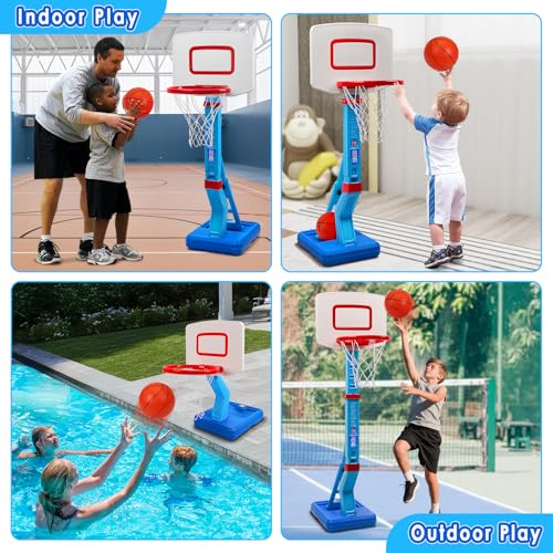 Toddler Basketball Hoop Indoor Outdoor - Height Adjustable 27.6-54 Inches (5 Slots), Kids Basketball Hoop with 4 Inflatable Balls & Pump, Safe Toddler Toys for 1-6 Year Old Boys Girls - color: blue
