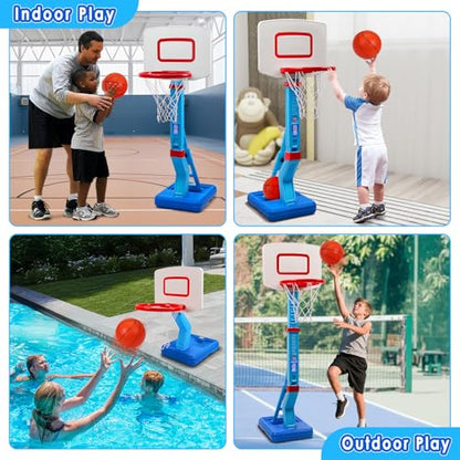 Toddler Basketball Hoop Indoor Outdoor - Height Adjustable 27.6-54 Inches (5 Slots), Kids Basketball Hoop with 4 Inflatable Balls & Pump, Safe Toddler Toys for 1-6 Year Old Boys Girls - color: blue