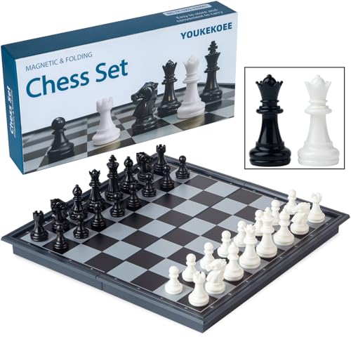 Chess Set with 2 Extra Queens, 9.7-inch Magnetic Foldable Chessboard, Travel Portable Educational Board Game, Suitable for Adults, Kids, Beginners and Professionals