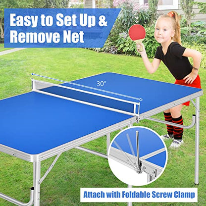 Gotoplay Folding Table Tennis, Portable Ping Pong Table Game Set with Net, 2 Paddles & 2 Balls, Outdoor Indoor Table Tennis Table for Kids Junior Adult, 60 x 30 x 30 Inches, Assembly Free