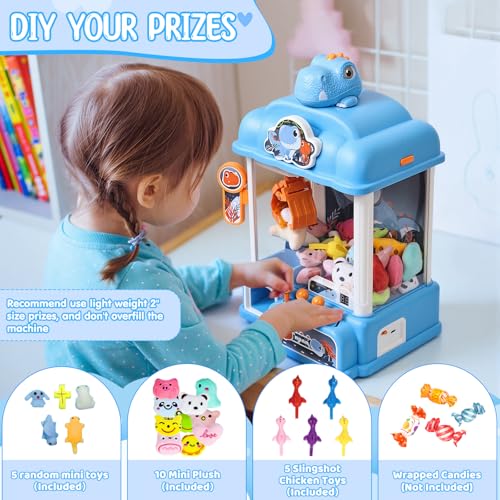 CWLAKON Claw Machine for Kids Boys Dinosaur Toys, Mini Vending Machine with Sound & 20 Mini Toys, Large Candy Grabber Prize Dispenser Electronic Arcade Games, Christmas Birthday Gifts for Boys, Blue - color: Blue