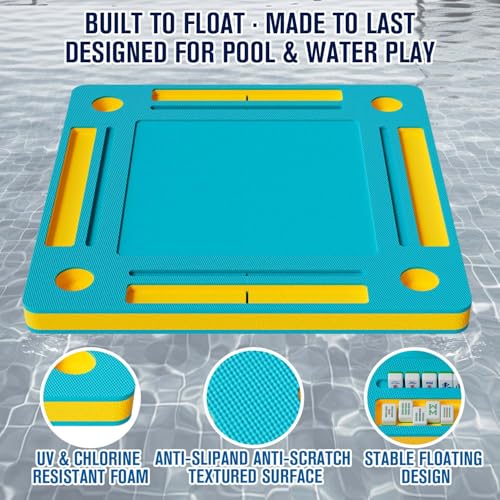 Floating Mahjong Table for Pool - 33.5in Foldable Water Game Table for Card Games & Tile Games - Portable Swimming Pool and Hot Tub Float Board Game Tray for Adults, Domino Floater Table (Blue)