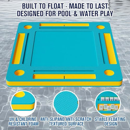 Floating Mahjong Table for Pool - 33.5in Foldable Water Game Table for Card Games & Tile Games - Portable Swimming Pool and Hot Tub Float Board Game Tray for Adults, Domino Floater Table (Blue)