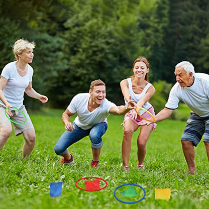 GOLDGE 28 Piece Outdoor Games Kit for Kids - Includes Big Potato Sack Race Bags, Bean Bag Toss, 3 Legged Race Bands, Egg Spoon Relay, for Easter, Christmas & Birthday Parties in The Yard & Lawn - size: 38x24"