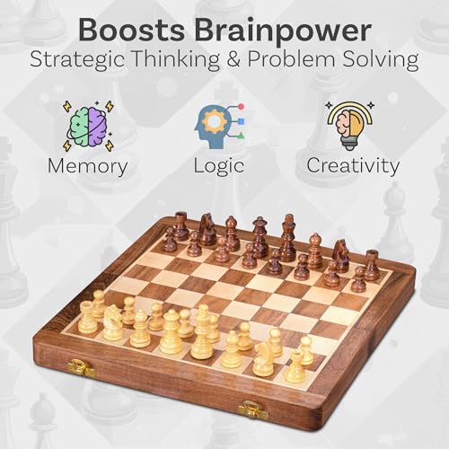 12" Large Wooden Chess Set - Handcrafted Chess Board Game with Magnetic Pieces & Storage - Deluxe Folding Board for Kids & Adults - Premium Acacia Wood Set for Home Decor, Coffee Table & Gift