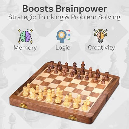 12" Large Wooden Chess Set - Handcrafted Chess Board Game with Magnetic Pieces & Storage - Deluxe Folding Board for Kids & Adults - Premium Acacia Wood Set for Home Decor, Coffee Table & Gift