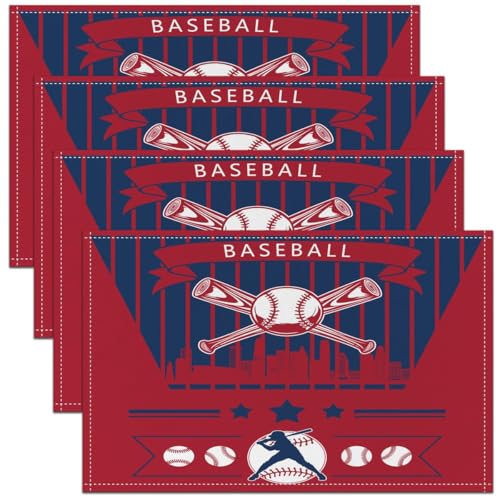 Erosebridal Baseball Place Mat,Sports Fans Ball Seasonal Placemats, Baseball City Table Mats, Sport Game Tabletop Decor for Dining Kitchen - color: Red Blue, Los Angeles
